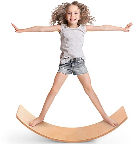 PLAY-IN-JOY Natural Wood Balance Board for Kids | Montessori Wobble Board for Toddlers & Children Ages 3-8, Open-Ended Waldorf Learning Toy for Indoor Play, Core Balance Trainer, Birthday & Christmas Gift 2026