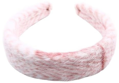 Tocado de felpa para mujer, lindo tocado de fiesta de peluche, aros de pelo de conejo de imitación de lana, accesorios para el pelo de felpa (rosa-blanco)