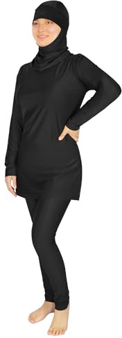 Plus Size Burkini Muslim Swimsuits for Women Modest Islamic Swimwear Long Sleeve Full Cover 3PCS Set Beachwear with Cap Black