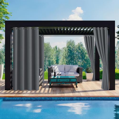 Ansobea Outdoor Vorhang 132x213cm(BxH), Blickdicht Wasserdicht Wetterfest Outdoorvorhänge mit Ösen, Sichtschutz & Sonnenschutz Outdoor Gardinen, für Balkon Garten Terrasse Pavillon(2 Stück,Grau)