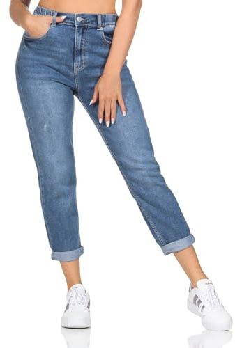 Hailys Damen Jeans high Waist Weite Passform 5-Pockets leichte Waschung, Farben:Blau-2, Größe:L