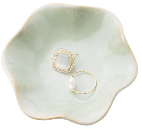 CavspkArt Ceramic Jewelry Dish, Decorative trinket Tray, Small Ring dish, Trinket Key tray, Jewelry Plate, Key Bowl, Ceramic trinket dish Gift for Women and Girls (White)