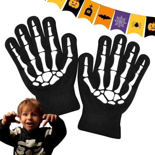 Skelett-Fahrradhandschuhe | Halloween Radfahren Skelett Fäustlinge - Leuchtende Totenkopf-Handschuhe für Kinder (5-12 Jahre)