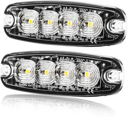 ETUKER 2x 4LEDS Gyrophare 12/24V Feu de Freinage Stroboscopique Ambre pour Tracteur Gril Remorque Caravane
