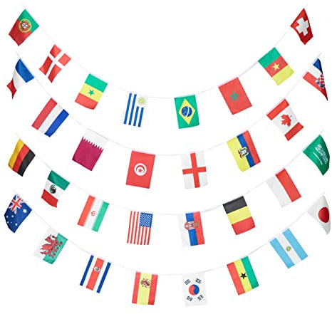FONDOTIN International Bunting Wimpelkette Länderflaggen Deko Für Wm-feiern Beidseitig Bedruckt Für Garten Fenster Wände Und Feste Hochwertige Farben Und Muster Leicht Zu Hängen
