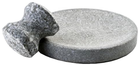 Small Size 6in/15cm Granite Grinder Mortar and Pestle Set Stone Plate Set for Spice and Salt on Camping Primitive Lava Dish (1.8 lbs-0.8 kg)