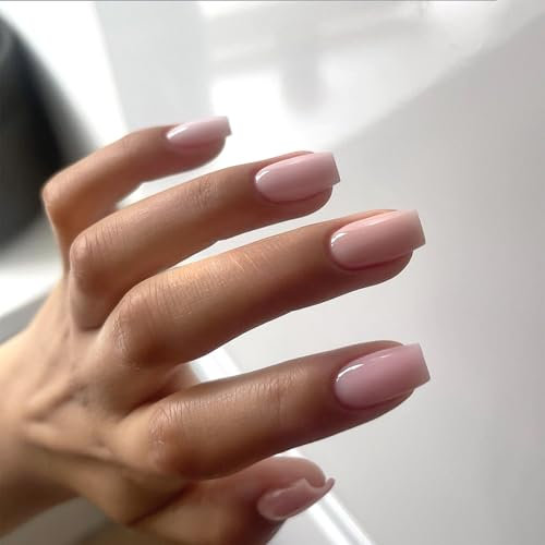 24 Stück Rosa Einfarbig Nägel Zum Aufkleben, Mittel Quadrat Neutral Künstliche Fingernägel Fake Nails Soft Gel für Frauen DIY, Glänzende Falsche Nägel Mit Voller Deckkraft