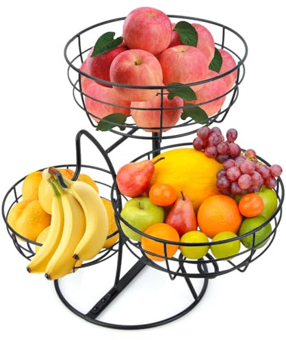 Obst Etagere, Fruits Basket, Obst Etagere 3 Stöckig für küche aufbewahrung, Moderne dekorative Obstschale Etagere, Spart Platz auf der Werkbank, Obstkorb für Küche, Esszimmer, Wohnzimmer, Schwarz