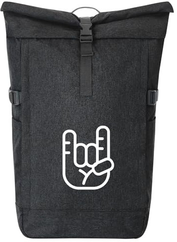 Huuraa sac à dos de coursier Fourchette à frites Sac à dos cadeau Black Melange 30-44 litres Roll-Top Fairtrade Fourchette à frites Présent