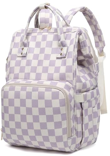 Dezcrab Baby Diaper Bag Backpack for Mom, Large Capacity Travel Nappy Bag for Boys & Girls with Stroller Straps, Corduroy Checkered Purple, 16.5 x 11.8 x 6.3 inches, Modern