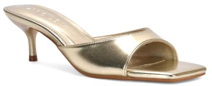 ESSEX GLAM Women's Square Toe Stiletto Kitten Heel Sandals Ladies Slip On Heeled Mule Evening Party Shoes Size 3-8