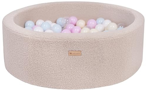 Velinda Bouclé - Vasca per palline per bambini, con 200 palline, idea regalo, colore: cappuccino/bianco, trasparente, rosa (pastello), (giallo ())