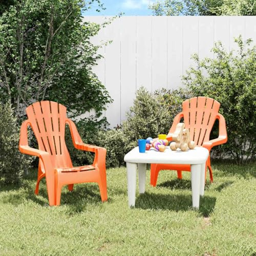 Mandloder Lot de 2 chaises de jardin pour enfants, orange, 37 x 34 x 44 cm, en polypropylène, aspect bois, meubles d'extérieur robustes pour jardin et terrasse, salon confortable pour enfants de 1 à 3