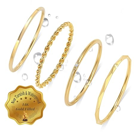 CONRAN KREMIX Waterproof Gold Stackable Rings for Women Non Tarnish,Dainty 14K Gold Plated Thin Thumb Ring Set Trendy Minimalist Rings for Women Size9