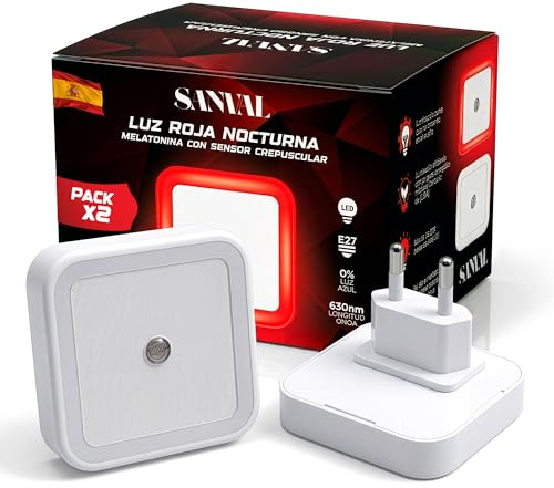 SANVAL Luz Nocturna Infantil con Sensor Crepuscular Automático con Bajo Consumo - Luz Roja Nocturna Melatonina con Encendido y Apagado Inteligente - Luz Quitamiedos Infantil para Dormitorio, Pasillo.