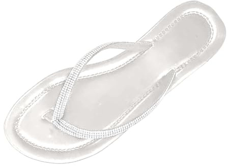 Sandalias Mujer Verano Sandalias de verano planas para mujer con separadores de dedos y adornos para piscina playa y actividades al libre (Silver, 37)
