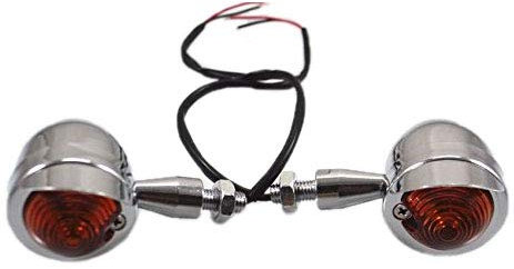 Motorrad Bullet Blinker Licht mit Visier für Kreuzer Chopper Bobber Vintage Retro Cafe Racer Rat Fahrrad (Chrom/Bernstein)