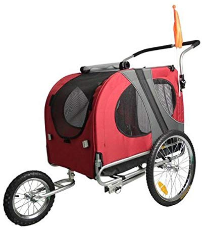 Remolque de bicicleta para mascotas ( perros medianos - grandes). Remolques con rueda delantera Jogger 12”. Barra de remolque + Pieza de enganche. Remolque de perros de GRAN CAPACIDAD.(Rojo)