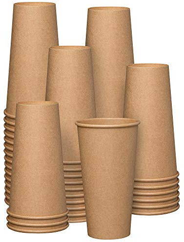 GUSTO [100 Count Kraft Disposable Paper Cups, Hot Coffee Cups Brown Unbleached - Eco-Friendly Cups (20 oz. - Kraft)