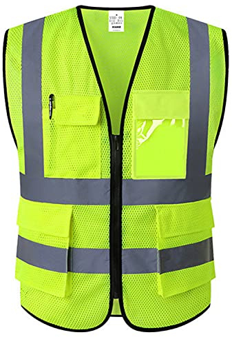 XIAKE Reflective Safety Vest for Men & Women Mesh High Visibility Vest with Pockets Meets ANSI Standards(X-Large,Yellow)