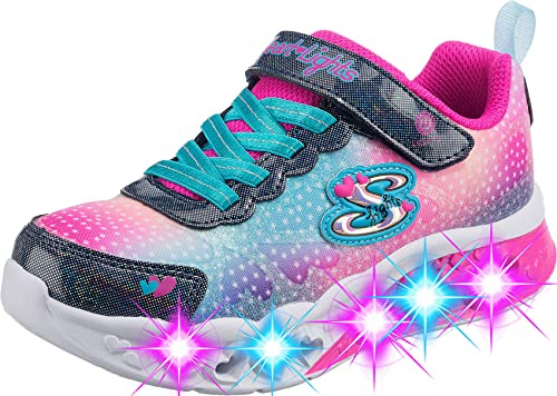 Skechers Girl's Flutter Heart Lights Simply Love Sneakers, Navy Synthetic/Mesh, 1 UK Child