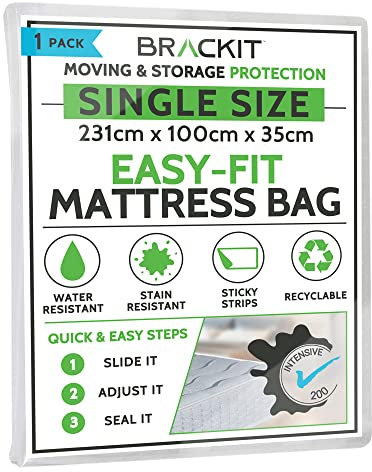 Single Size - Mattress Bag For Moving, Transport, And Storage - Self-Adhesive - Waterproof - Easy-Fit - Mattress Cover, And Protector, For Moving, Transport, And Storage