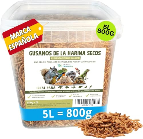 Detox Organica Gusanos de la Harina 800g – Gusanos de la Harina Deshidratados 5L – Gusanos para pájaros disecados – 100% Natural