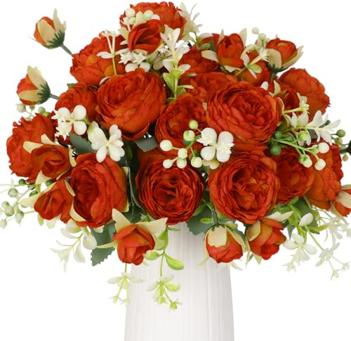 Floweroyal 4 Bunches Peony Artificial Flowers Orange Flowers Silk Peonies Bouquets for Wedding Party Table Centerpieces Floral Arrangement Home Kitchen Decor.