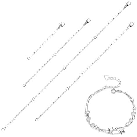 WeddHuis 4 Piezas Extensor de Collar Plata, Extensión Extensor de Cadena Necklace Extender para Collares Pulseras Fabricación Joyas Mujeres Hombres, Creación Joyas.
