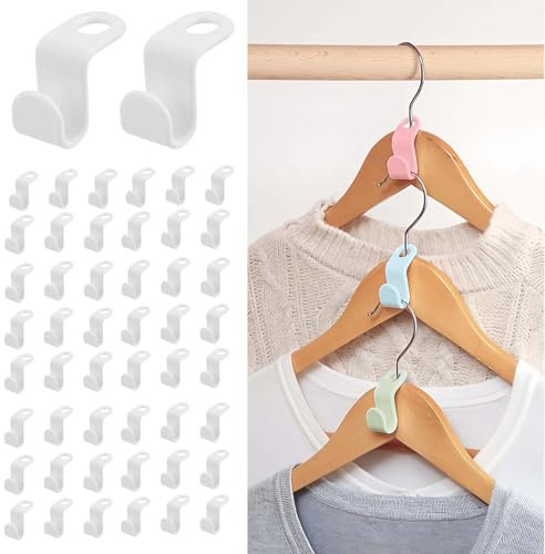 SHUOHONG 100 Stück Kleiderbügel Verbindungshaken, Kleiderbügel Platzsparend, Kleiderbügel Kunststoff, Hangers Clothes Organizer, Kleiderbügel Haken für Mehr Nutzbaren Platz Im Schrank (Weiß)