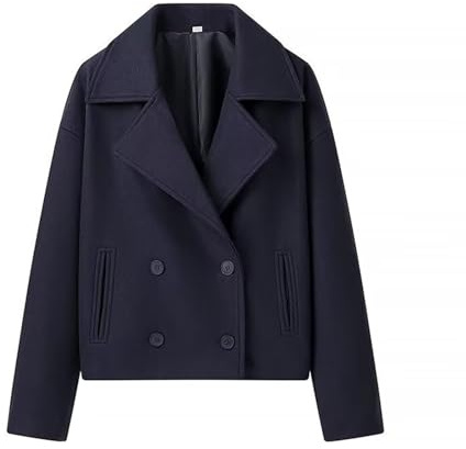 Manteaux courts en laine pour femmes, manteau décontracté d'affaires en mélange de laine automne-hiver, manteau blazer uni, bleu marine, S