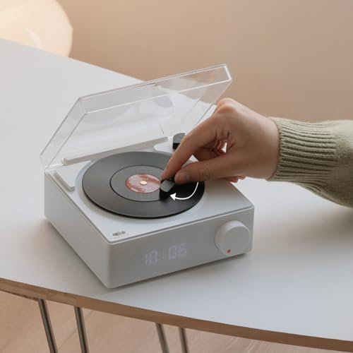 Haut-Parleur Portable avec Tourne-Disque et Réveil, Haut-Parleur Platine pour Chambre à Coucher, Son Stéréo HiFi, Jaune (#1)