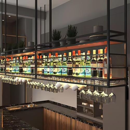 Hängande vinställ, hängande vinglasställ i metall, vinförvaringshållare i två nivåer för bar, för bar, restaurang, café, kök (Svart, 120cm)