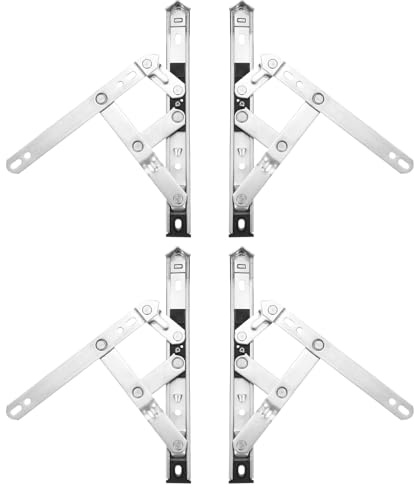 uxcell 4Pcs Casement Window Hinge, 8-inch Stainless Steel Friction Stay Hinges Duty Concealed Hinge Window Latch Lock for Awning Hopper Transom Window, Silver