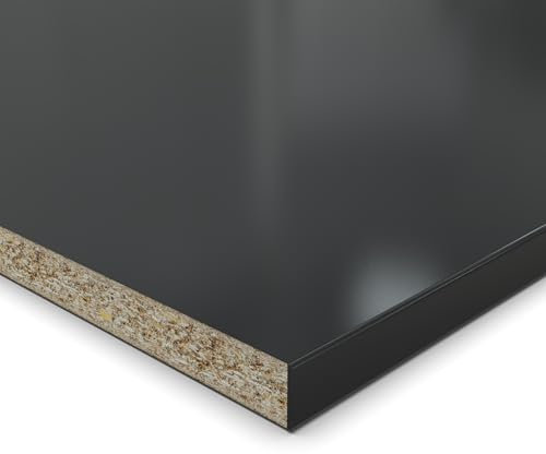 Panneau de particules de 19 mm, découpe noire de signalisation, revêtement en résine mélaminée, longueur jusqu'à 200 cm, panneaux décoratifs avec bande de 2 mm, choix : 110 x 10 cm (bord ABS, côté