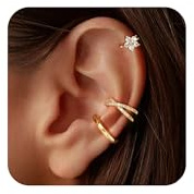 Carffordo 3Pcs Ear Cuffs Non Piercing for Women - Trendy 14K Gold Plated Cuffs Earrings with Cubic Zirconia - Dainty Clip On Cartilage Earring Flower Jewelry