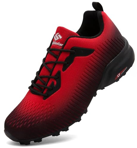 ASOCO DREAM Zapatillas de Trail Running Hombre Calzado de Correr Transpirable Antideslizante Zapatos de Senderismo Calzado Deportivo Exterior,Negro Rojo,39 EU