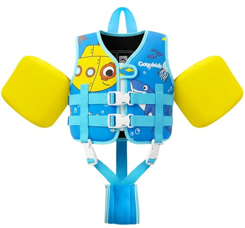 Gogokids Chaleco salvavidas para niños con mangas para niños pequeños, estilo chaqueta, flotabilidad, flotabilidad con correas ajustables, chaleco salvavidas para niños de 2 a 6 años / 15-30 kg