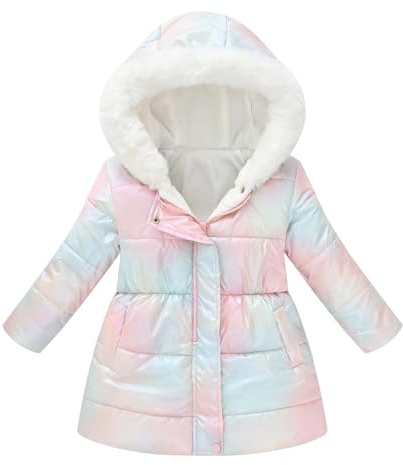 KONG JIMFAN Manteaux d'hiver pour filles,doudounes matelassées avec manteaux chauds et rembourrés,parkas à capuche,doudounes épaisses,vêtements d'extérieur légers et coupe-vent pour enfants