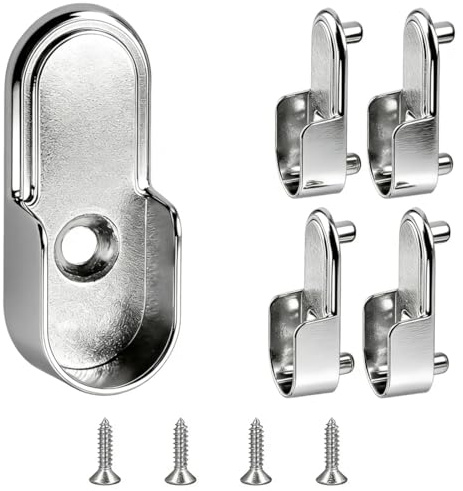 KAHZOR 4 Stück Kleiderstangenhalter, Kleiderstange Schrank, Halterung für Kleiderschrank Stange, Rundrohr Halterung, Stangenhalter Kleiderstangenhalterung Silber