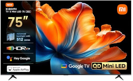 XIAOMI TV S Mini LED 75(190 cm), QLED Mini LED Télévision, 4K UHD, Smart TV avec Google TV, HDR10+, Triple Tuner, DVB T2, 60Hz avec 120Hz Game Boost Mode, MEMC, Dolby Audio, Airplay 2