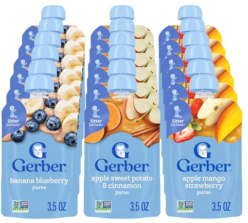Gerber Baby Food Pouches, Toddler 12+ Months, Assorted Fruit Variety Pack, 3.5 Ounce (Set of 18)