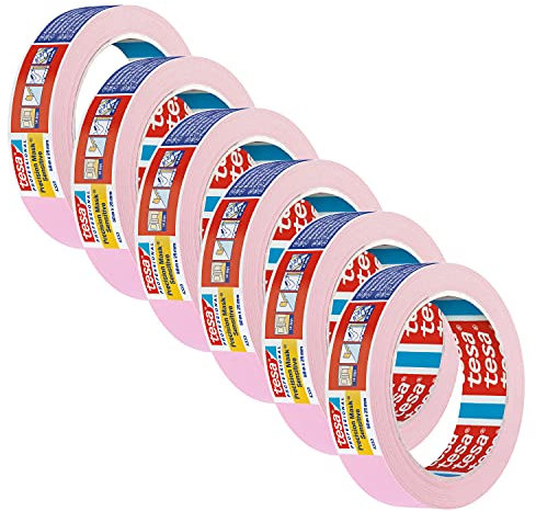 tesa Präzisionskrepp 4333 Sensitiv Malerkrepp zum Abkleben empfindlicher Untergründe im Innenbereich - extrem flaches Malerband - hellrosa - je 50 m x 25 mm | 6er Pack