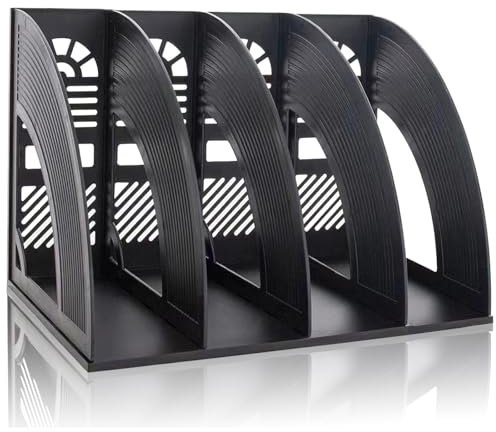 KXF Schreibtisch-Ordner, 4 Abschnitte, stabiler Desktop-Kunststoff-Zeitschriftenhalter, Rahmen, Aktenteiler, Schrank, Aktenregal, Display und Aufbewahrung für Schule, Büro, Papier, Dokument