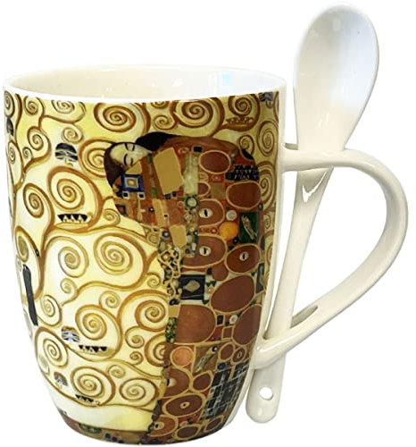 Enesco, Taza con cucharita y dibujo de Árbol de la Vida de Klimt, cerámica