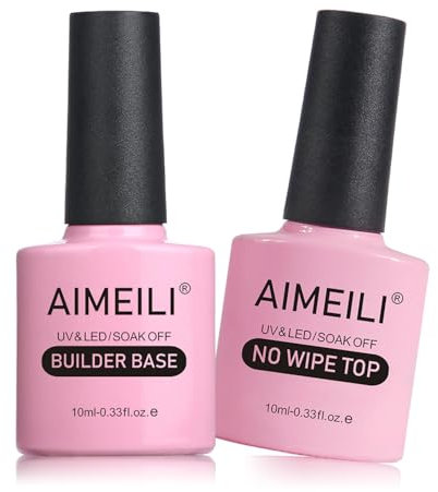 AIMEILI 7 in 1 Builder Base and No Wipe Top Coat, Strengthening Gel UV LED Nails Extension Gel Polish, Nail Repair Nail Strengthen Quick Extension Gel 2x10ml
