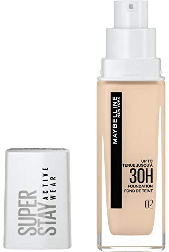 Maybelline New York Wasserfestes Make up, Foundation mit hoher Deckkraft, Langanhaltendes Gesichts-Make-up, Super Stay Active Wear, Farbe: Nr. 2 Naked Ivory (Sehr Hell), 1 x 30 ml