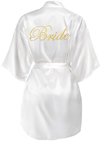 Yueshop Bridal Kimono Robe - Satin V-Neck Dressing Gown for Bridesmaids' Wedding Party, Morning Pyjamas