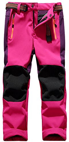 yeyity Kinder Softshellhose Skihose Gefüttert Cargohose Wasserdicht Thermohose Jungen Mädchen Schneehose Winter Outdoorhose Wanderhose(16010,Rose,XL)
