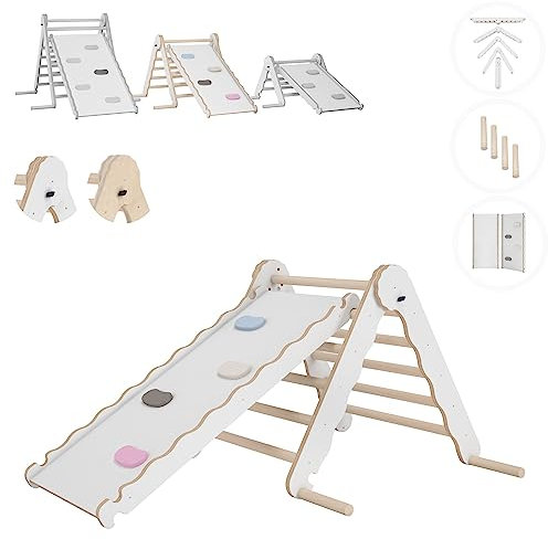 MAMOI® Triangle descalade avec Toboggan Interieur pour Enfant, Mur Escalade intérieur en Bois pour Bebe à partir de 1/2/3 an, Motricité Libre Montessori
